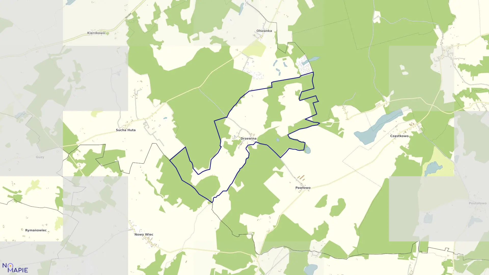 Mapa obrębu Drzewina w gminie Trąbki Wielkie