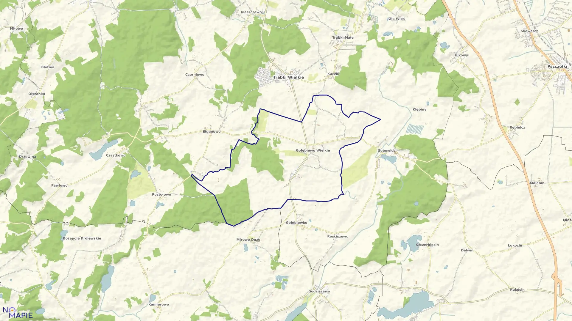 Mapa obrębu Gołębiewo w gminie Trąbki Wielkie