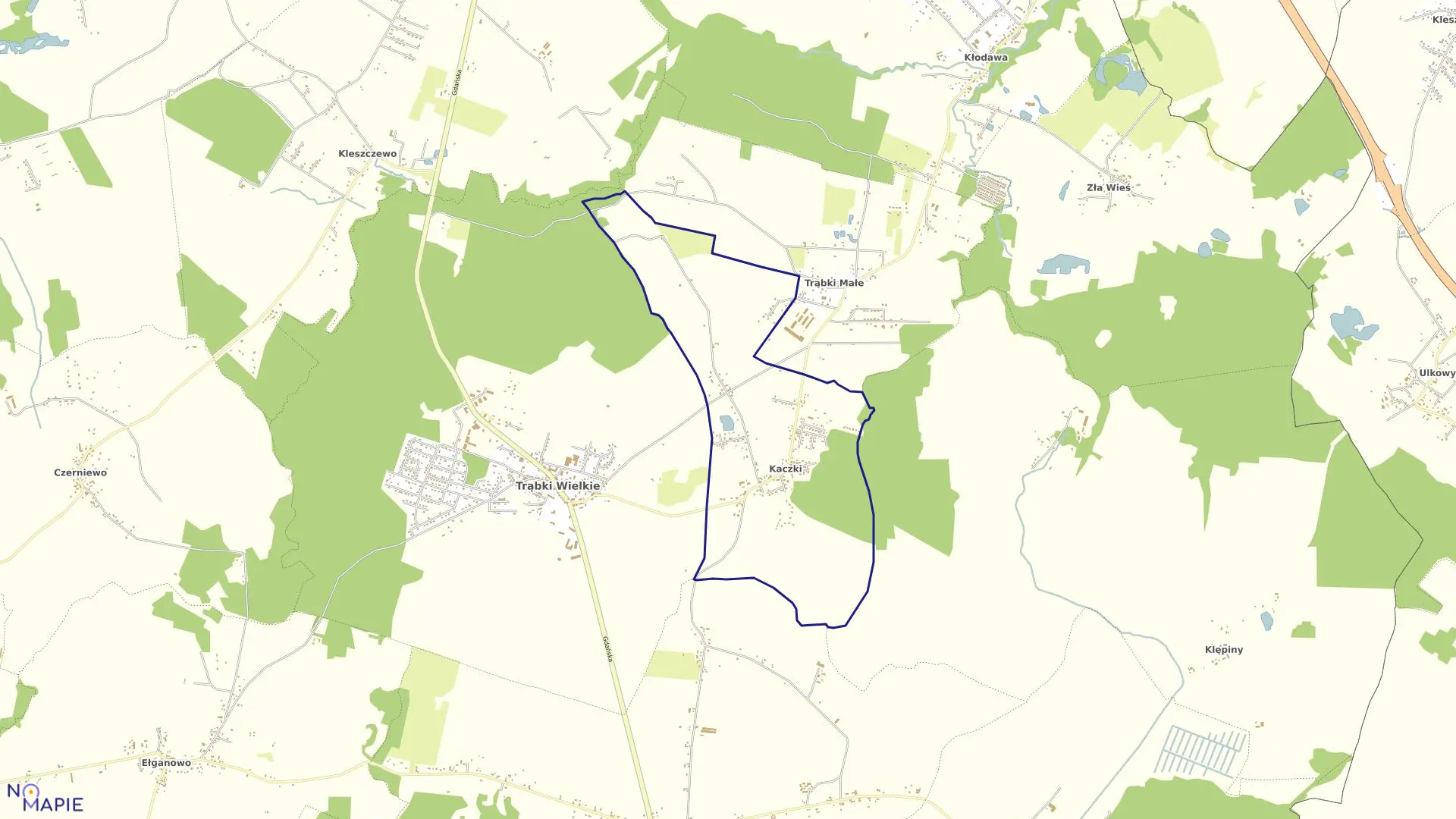 Mapa obrębu Kaczki w gminie Trąbki Wielkie