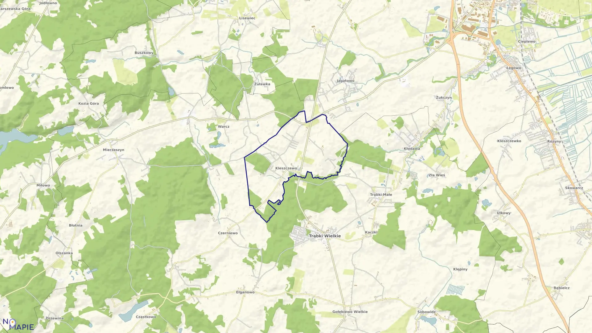 Mapa obrębu Kleszczewo w gminie Trąbki Wielkie