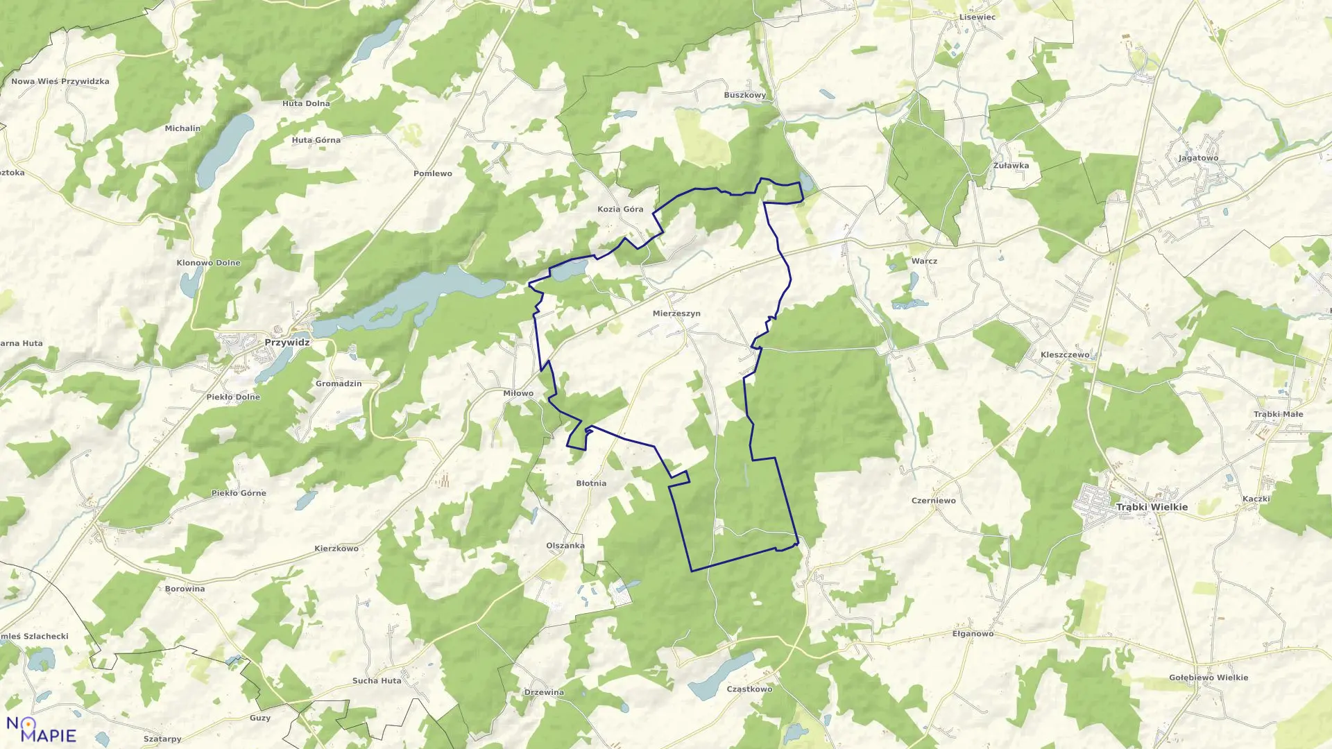 Mapa obrębu Mierzeszyn w gminie Trąbki Wielkie