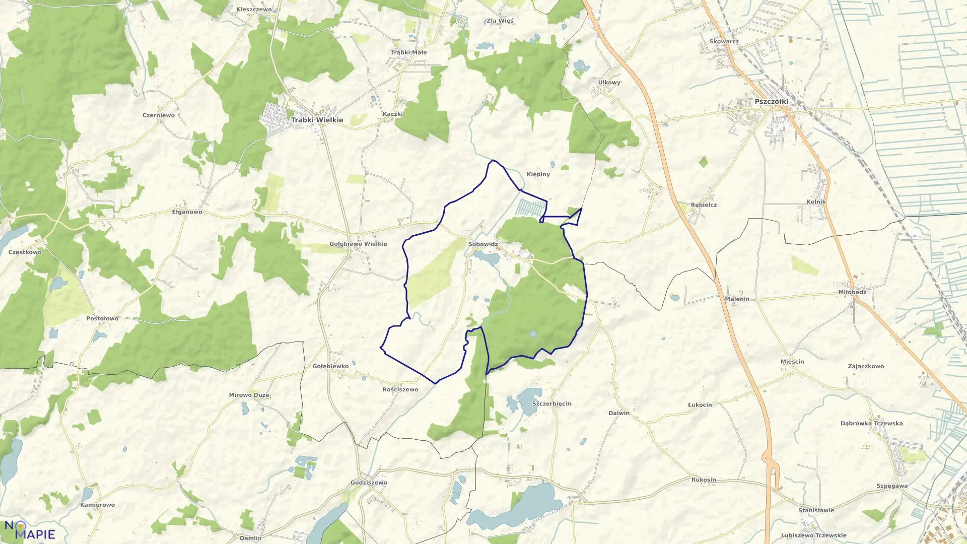 Mapa obrębu Sobowidz w gminie Trąbki Wielkie